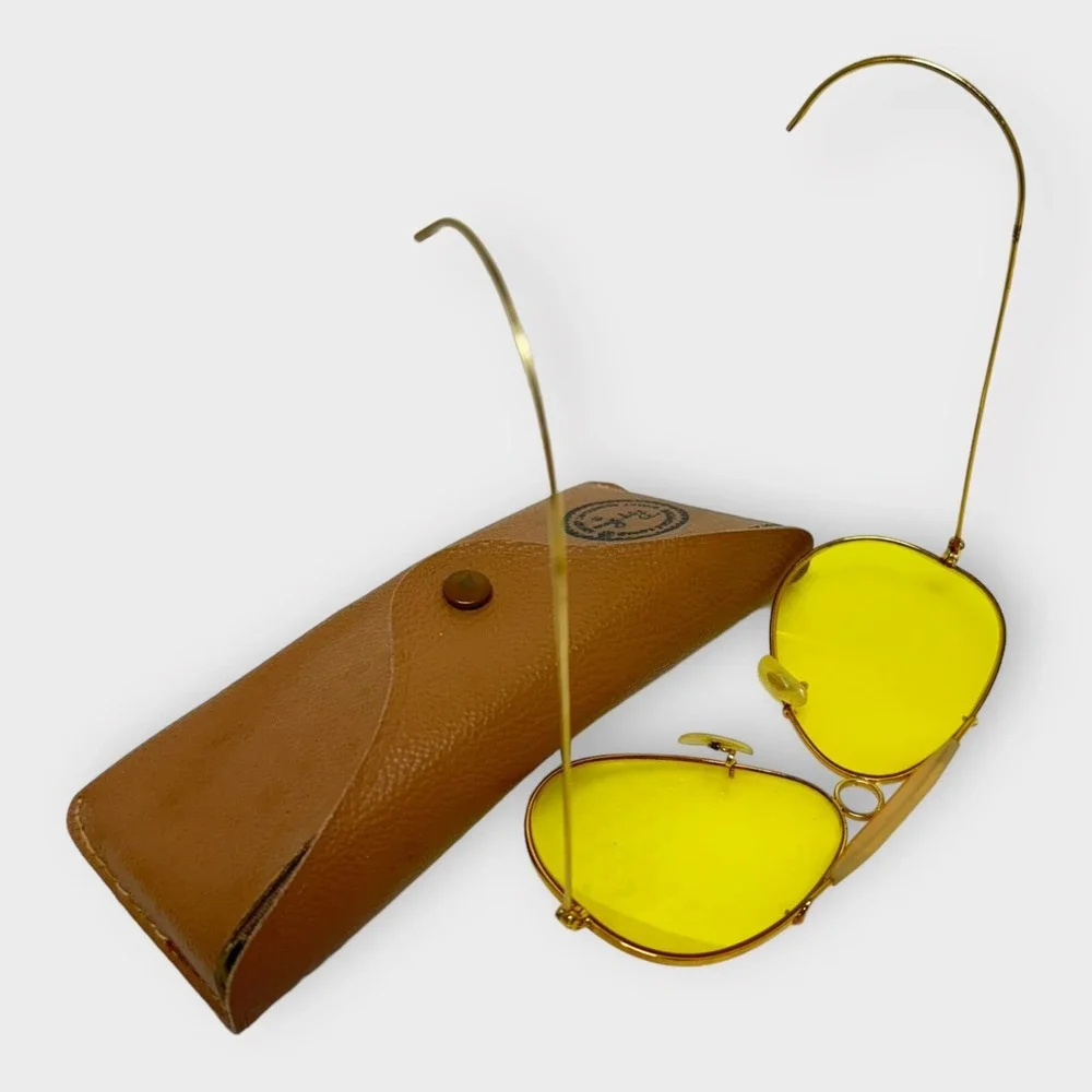 1960s VINTAGE RAY-BAN BULLET HOLE SHOOTING AVIATOR SUNGLASSES USA GOLD‎ TONE